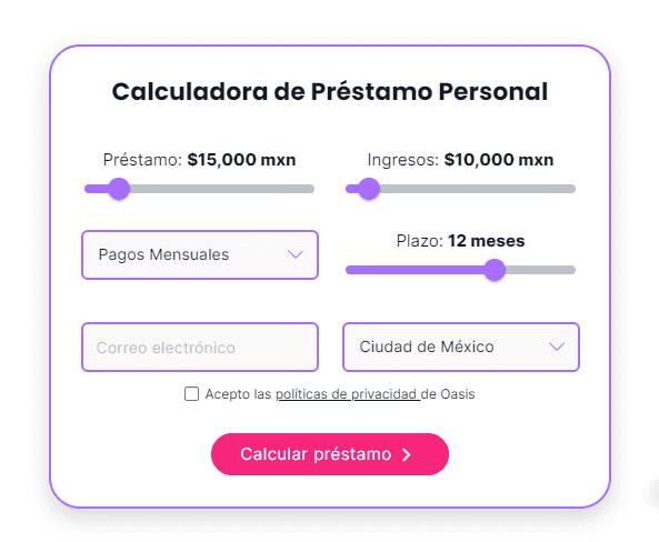 calculadora de préstamos de Oasis Financiero